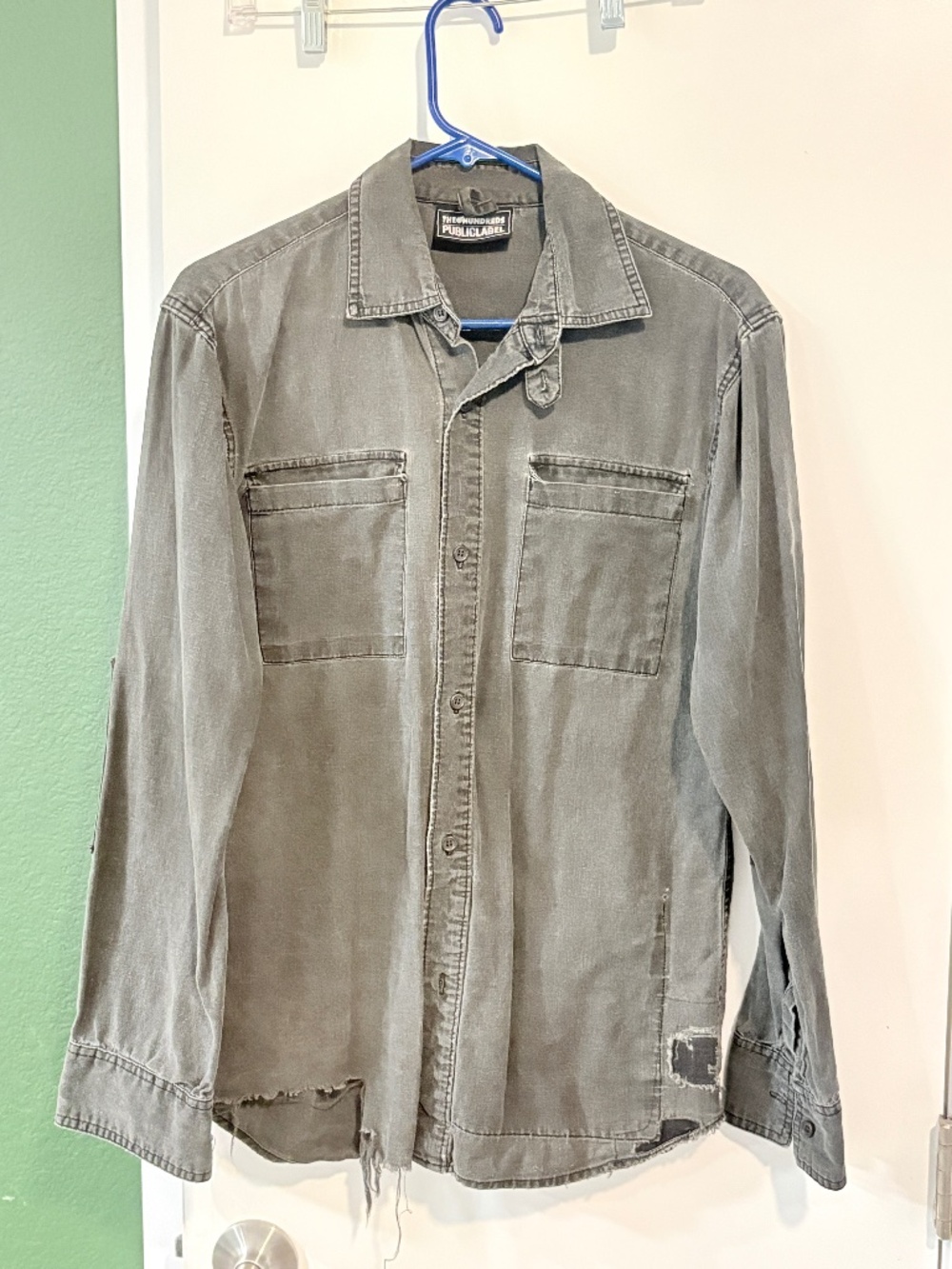 The Hundreds Public Label Distressed Washed Grey Button Down Shirt M